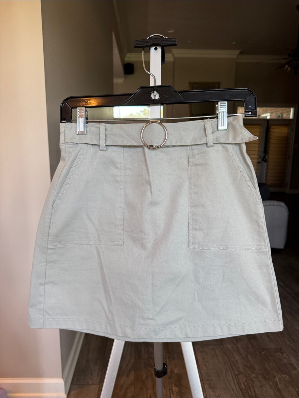 L Love High-Waist Blue Gray Belted A-Line Skirt